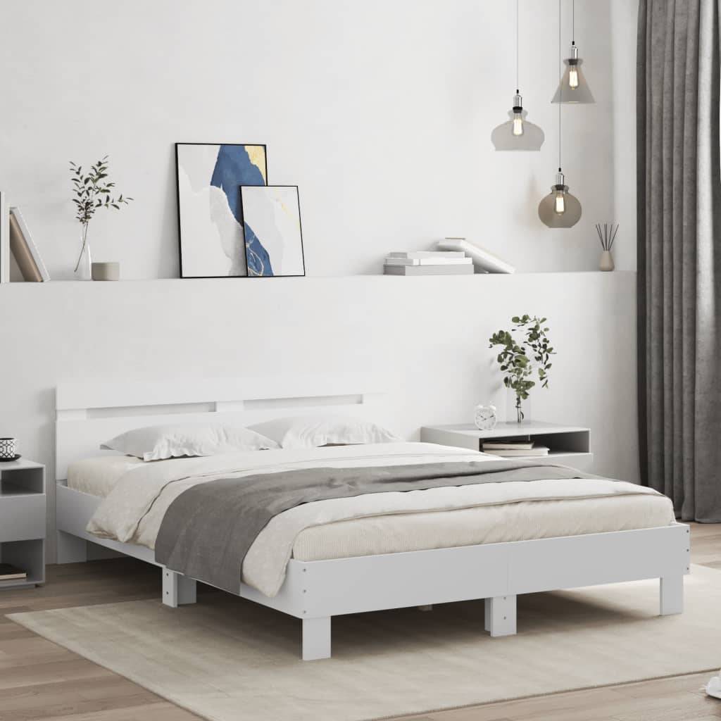 vidaXL Bettgestell mit Kopfteil LED-Beleuchtung Weiß 140x190 cm