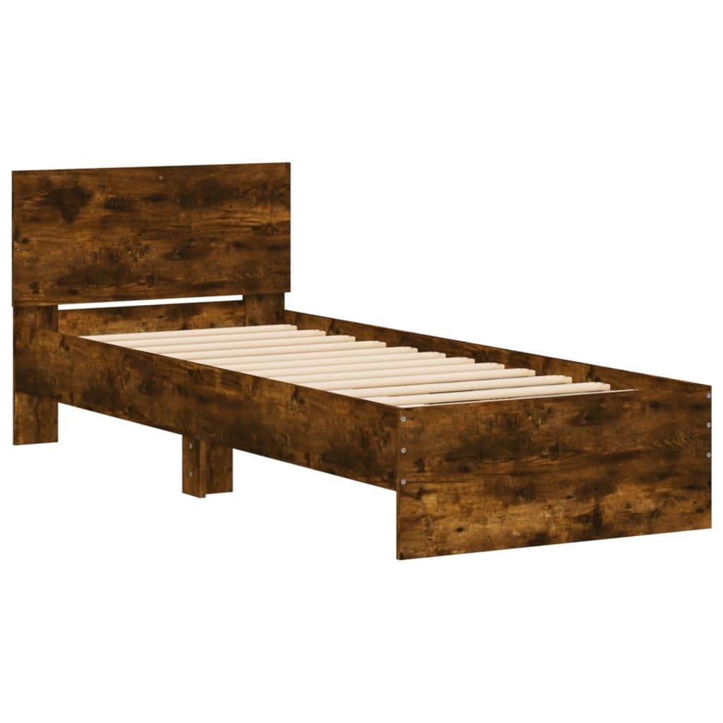 vidaXL Bettgestell mit Kopfteil und LED-Leuchten Räuchereiche 75x190cm