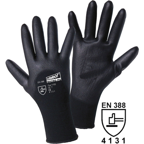 Worky L+D MICRO black 1152-9 Nylon Arbeitshandschuh Größe (Handschuhe): 9, L EN 388 CAT II 1 Paar
