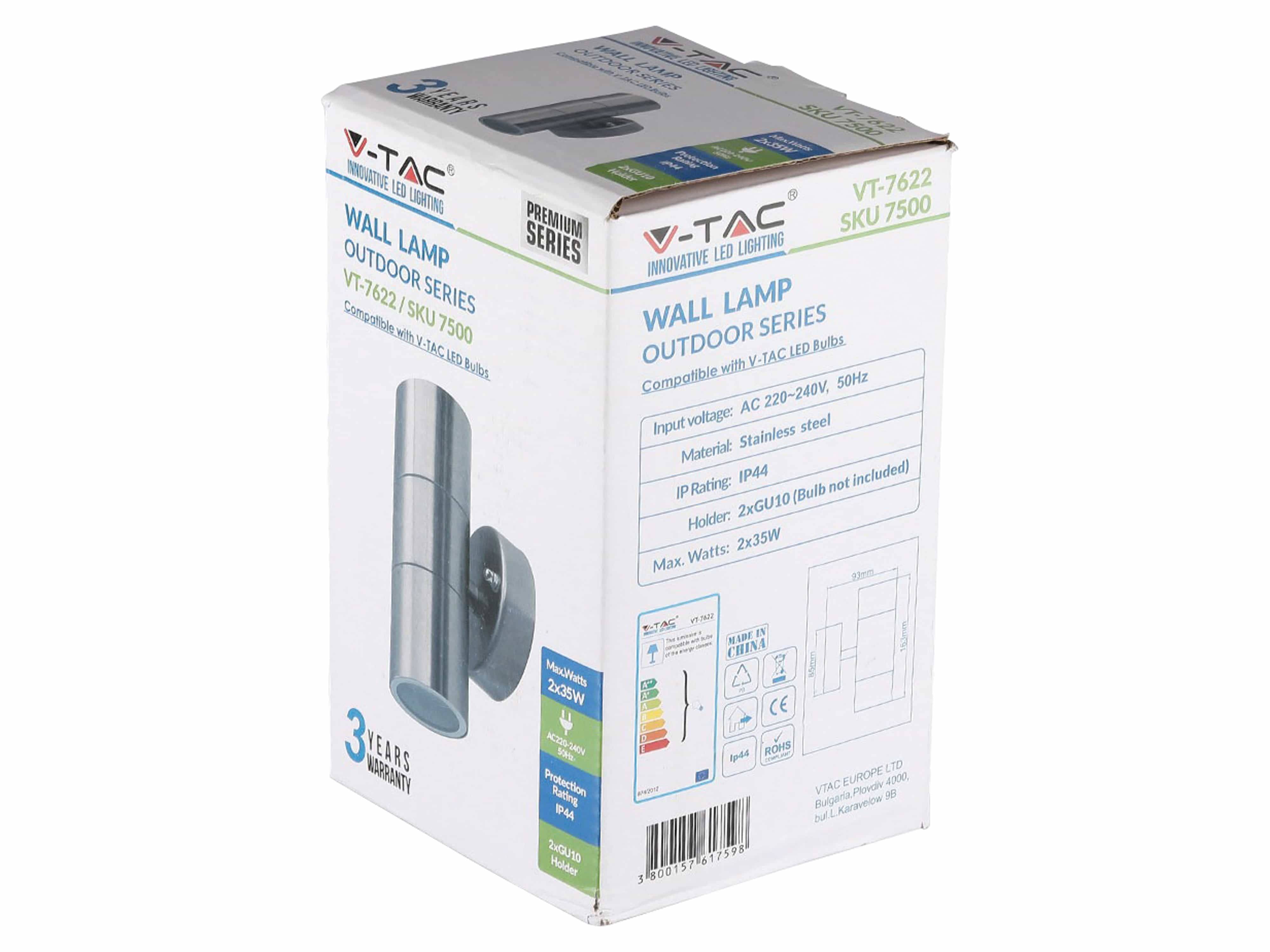 V-TAC VT-7622 VT-7622 es Außenwandleuchte LED GU10 Edelstahl (gebürstet)