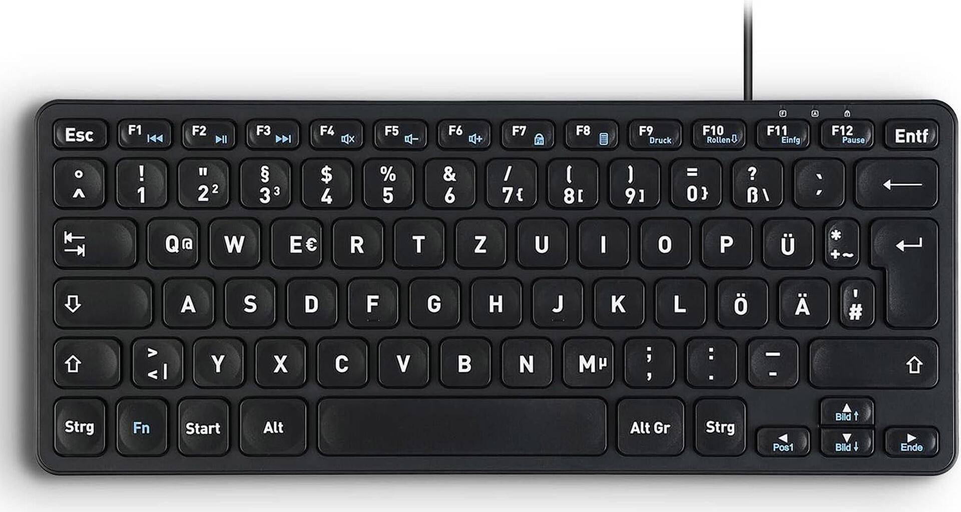 Perixx PERIBOARD-416 DE, kabelgebunden, USB Mini Tastatur mit 4 Hubs, schwarz