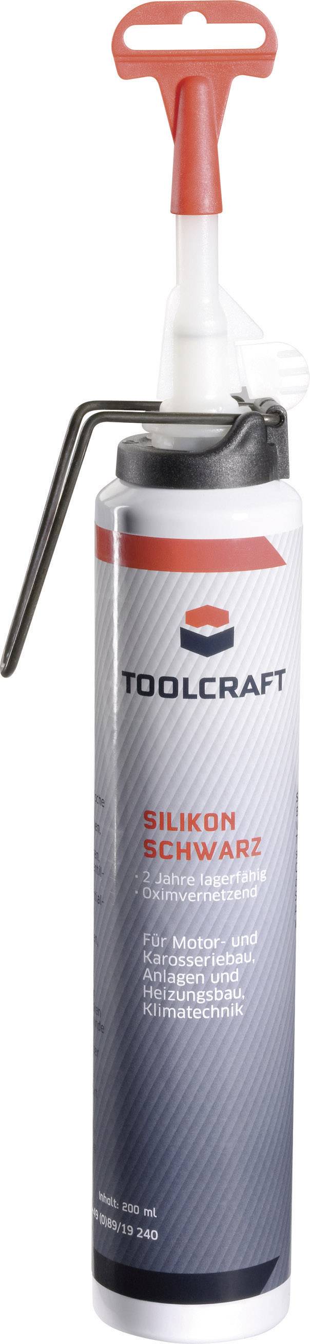 Dichtstoffkartusche von Toolcraft mit rotem Hebel, Aufschrift 'Silikon Schwarz', 200 ml. Für Abdichtungen bei Motoren und Maschinen.