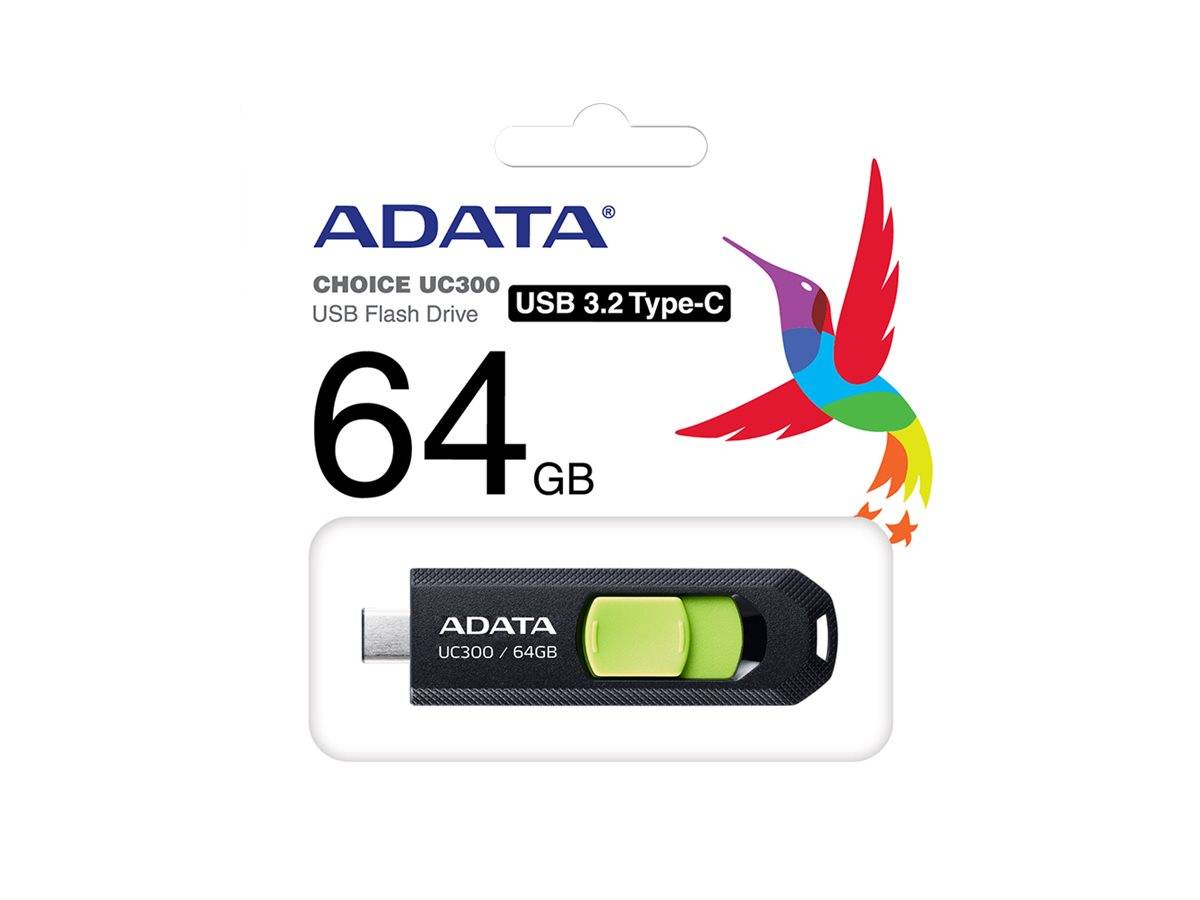 ADATA UC300 - USB-Flash-Laufwerk - 64 GB - USB 3.2 Gen 1 / USB-C - Schwarz - grü