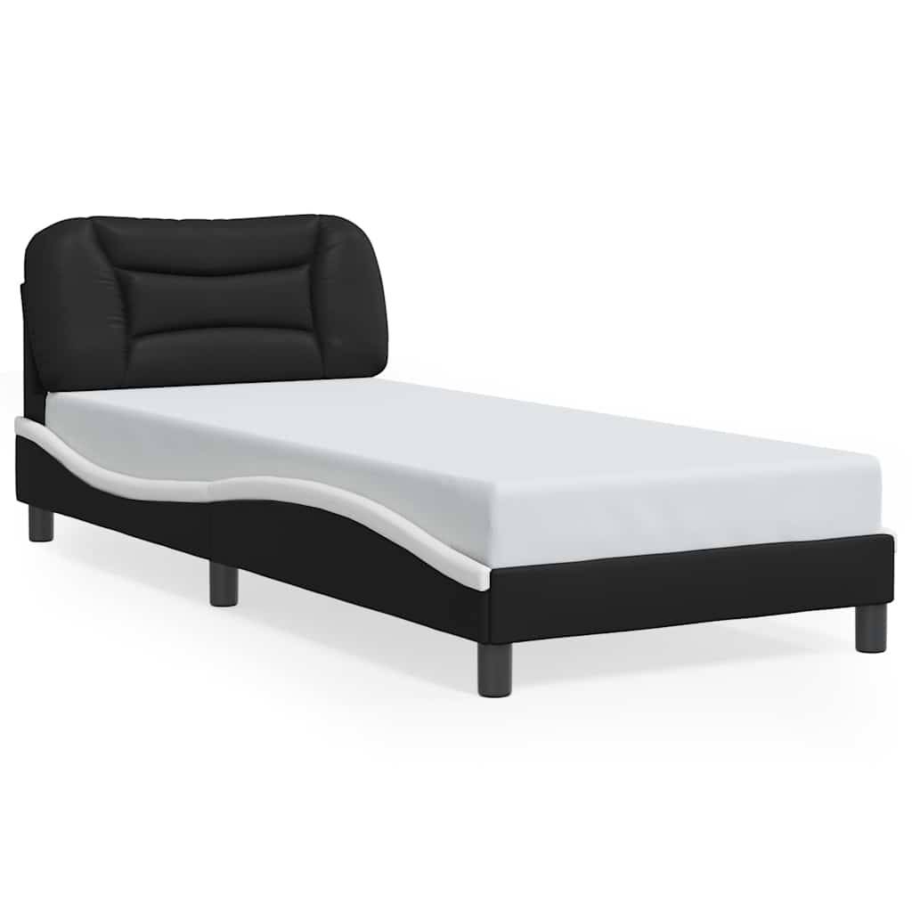 vidaXL Bettgestell mit Kopfteil Schwarz und Weiß 80x200 cm Kunstleder