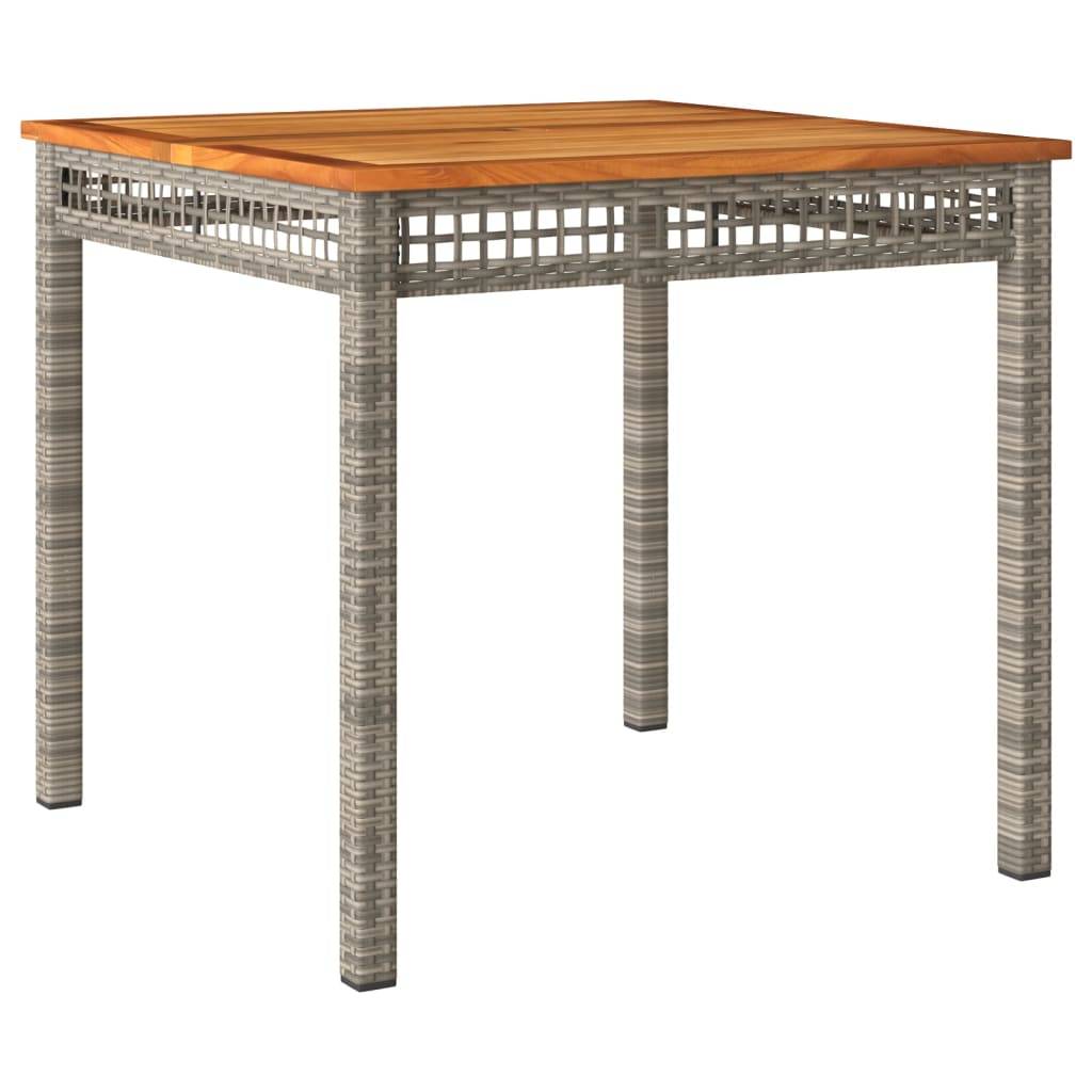 vidaXL Gartentisch Grau 80x80x75 cm Poly Rattan Akazienholz