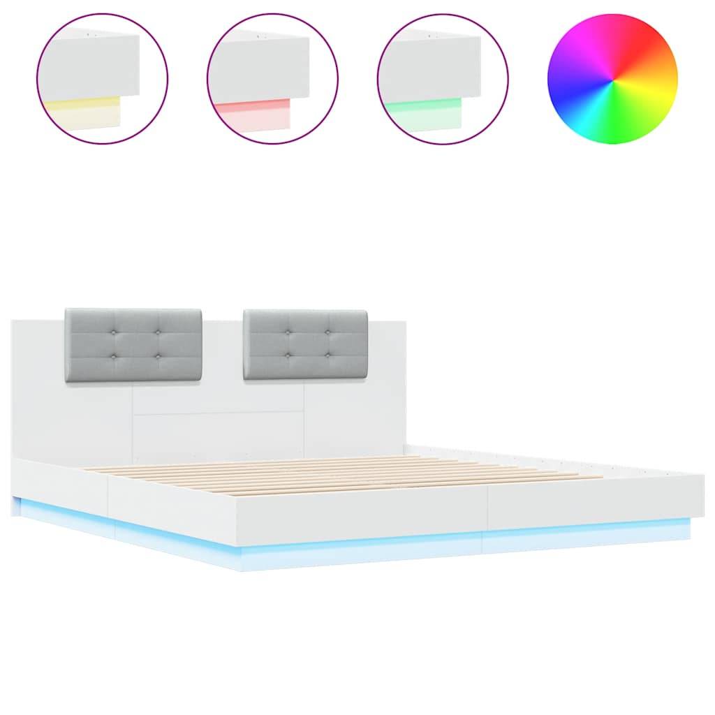 vidaXL Bettgestell mit Kopfteil und LED-Leuchten Weiß 180x200 cm