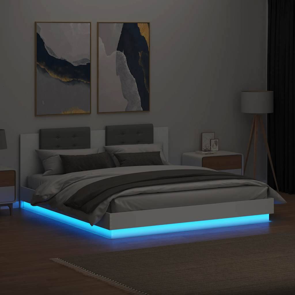 vidaXL Bettgestell mit Kopfteil und LED-Leuchten Weiß 180x200 cm