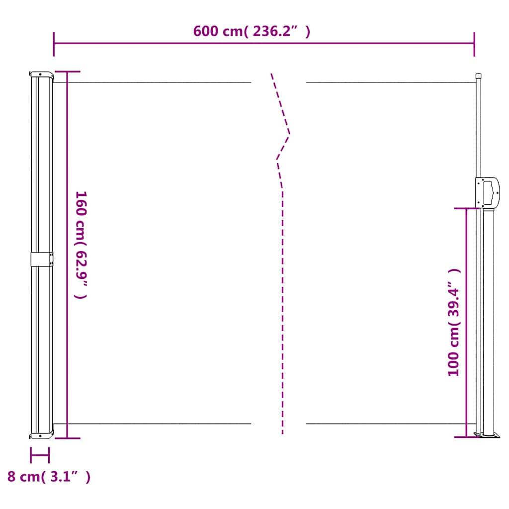 vidaXL Seitenmarkise Ausziehbar Braun 160x600 cm