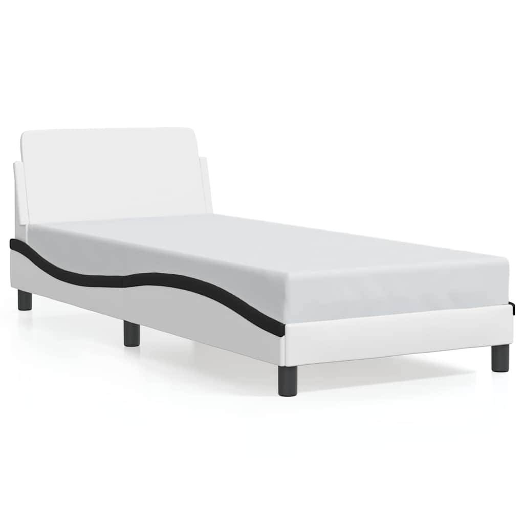 vidaXL Bettgestell mit Kopfteil Weiß und Schwarz 90x200 cm Kunstleder
