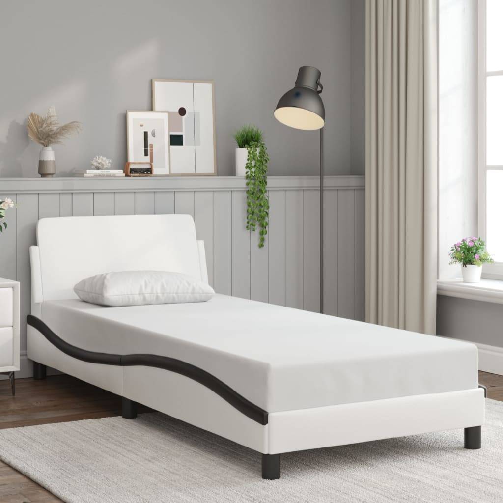 vidaXL Bettgestell mit Kopfteil Weiß und Schwarz 90x200 cm Kunstleder