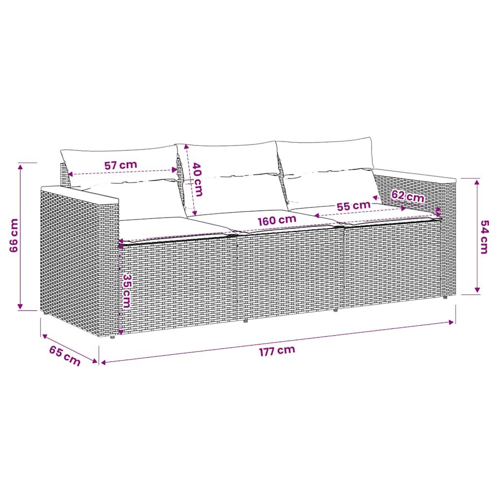 vidaXL Gartensofa mit Kissen 3-Sitzer Beige Poly Rattan