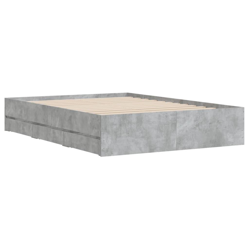vidaXL Bettgestell mit Schubladen Betongrau 135x190 cm Holzwerkstoff