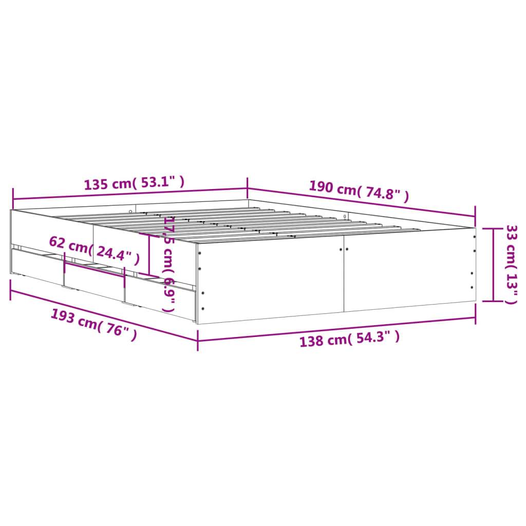 vidaXL Bettgestell mit Schubladen Betongrau 135x190 cm Holzwerkstoff