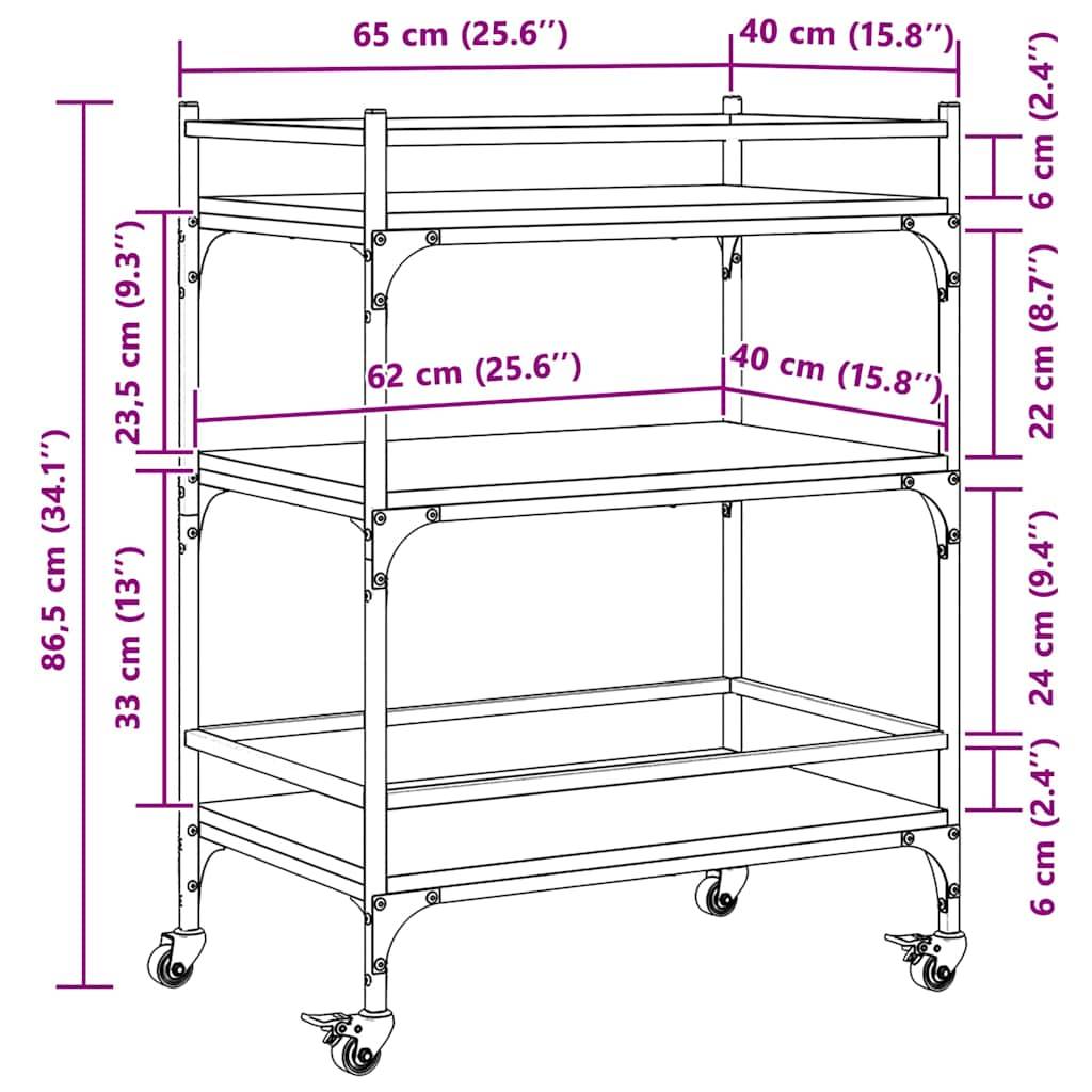 vidaXL Küchenwagen Räuchereiche 65x40x86,5 cm Holzwerkstoff