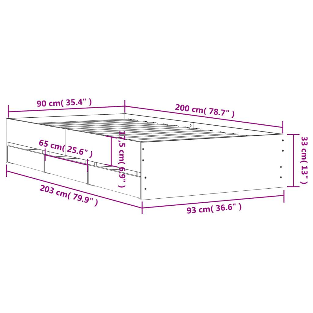 vidaXL Bettgestell mit Schubladen Betongrau 90x200 cm Holzwerkstoff