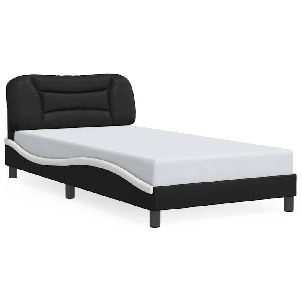 vidaXL Bettgestell mit Kopfteil Schwarz und Weiß 100x200 cm Kunstleder