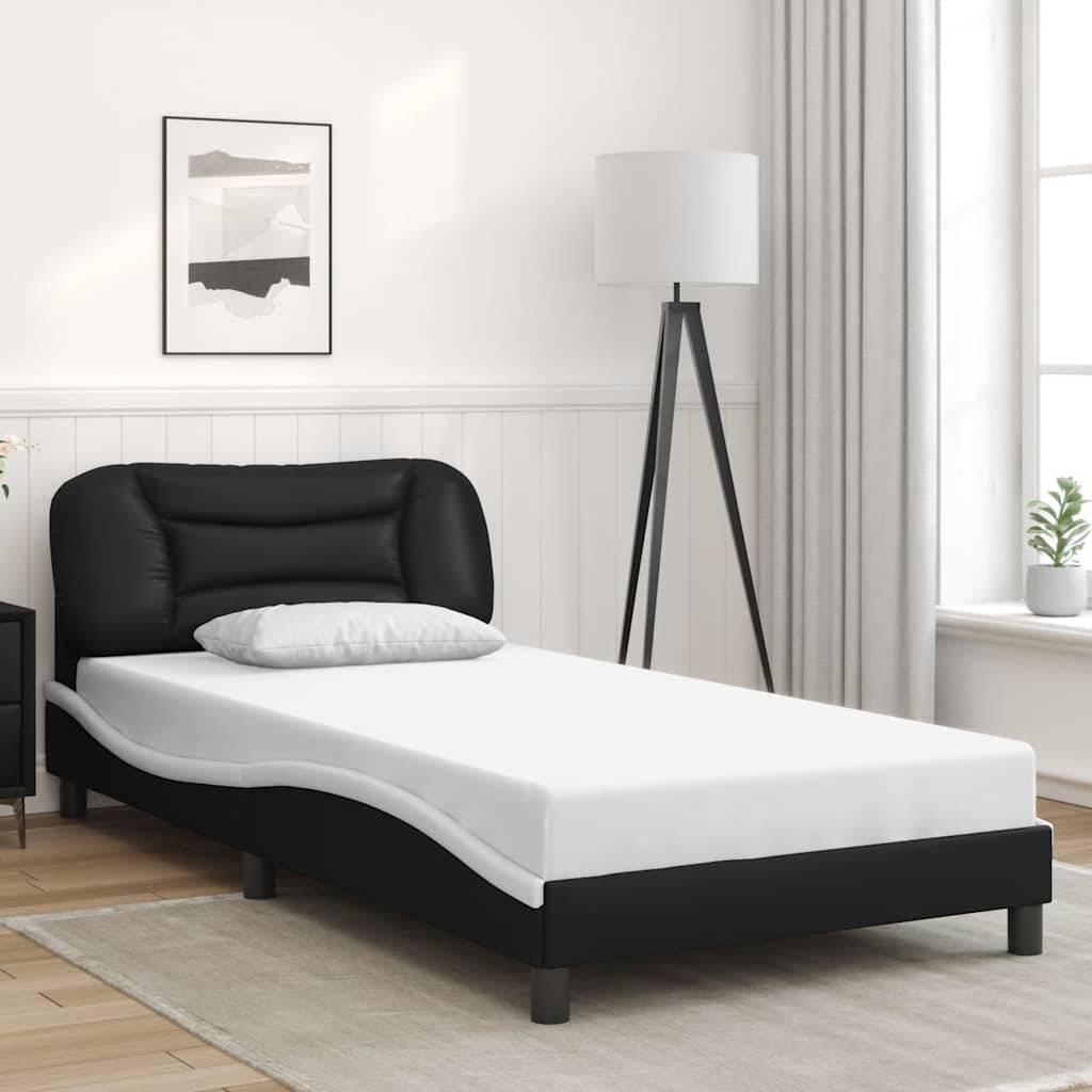 vidaXL Bettgestell mit Kopfteil Schwarz und Weiß 100x200 cm Kunstleder