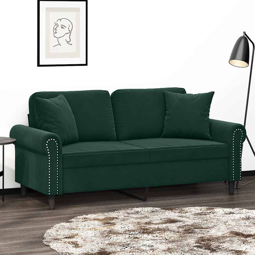 vidaXL 2-Sitzer-Sofa mit Zierkissen Dunkelgrün 140 cm Samt