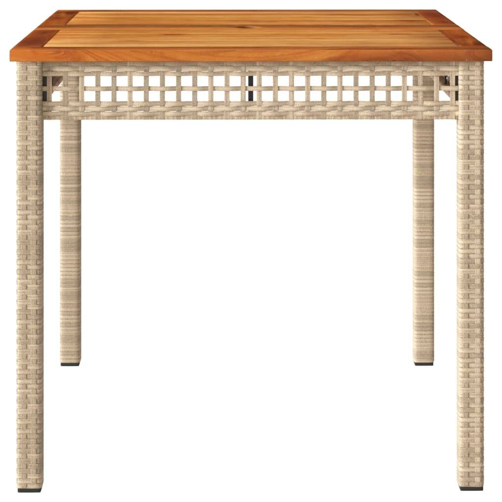 vidaXL Gartentisch Beige 80x80x75 cm Poly Rattan Akazienholz