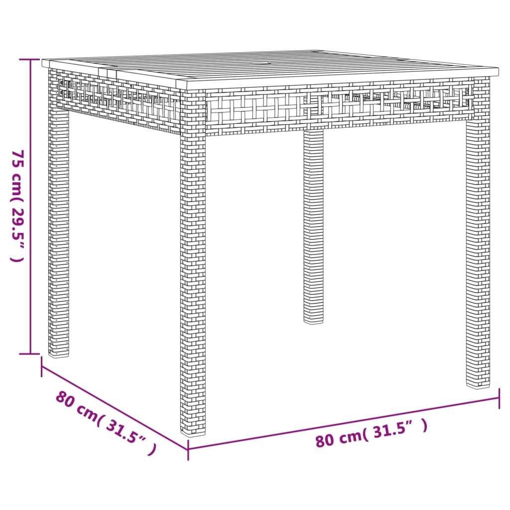 vidaXL Gartentisch Beige 80x80x75 cm Poly Rattan Akazienholz