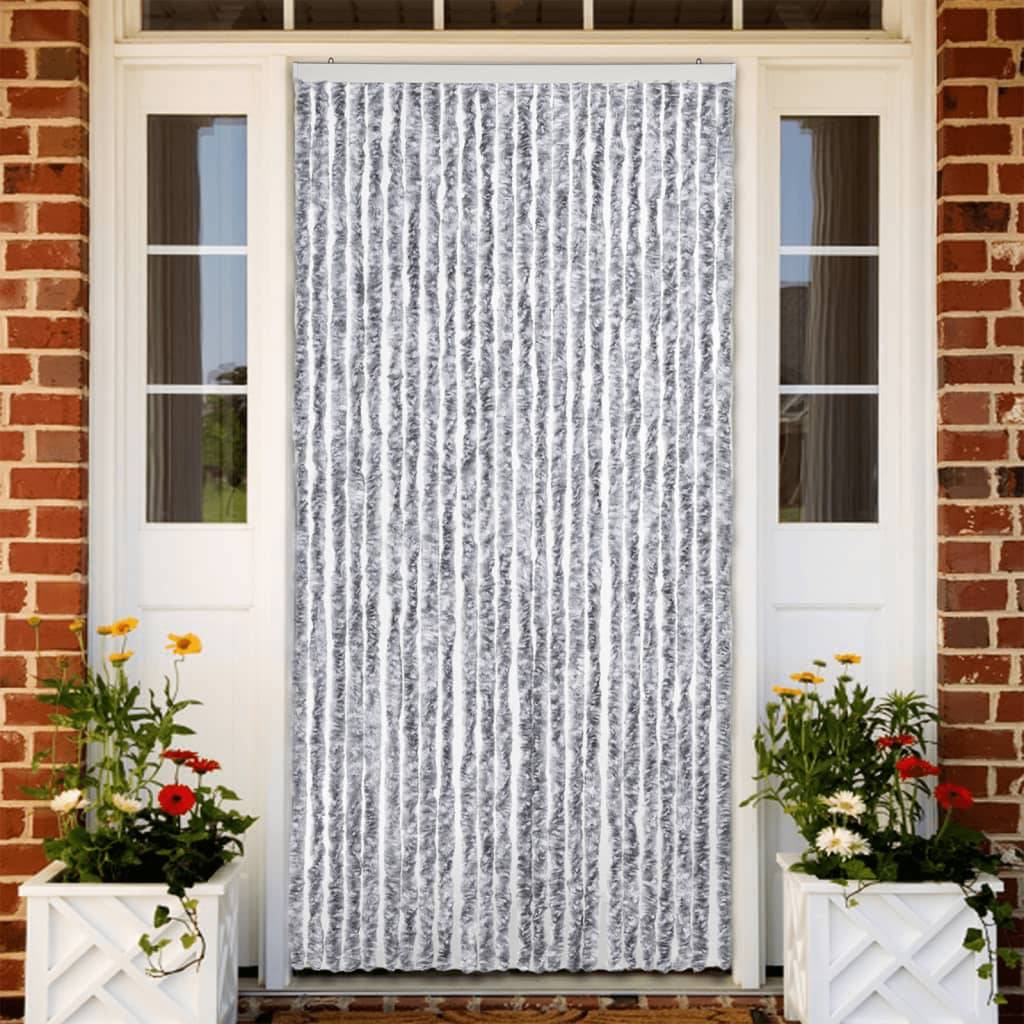 vidaXL Fliegenvorhang Weiß und Grau 100x200 cm Chenille