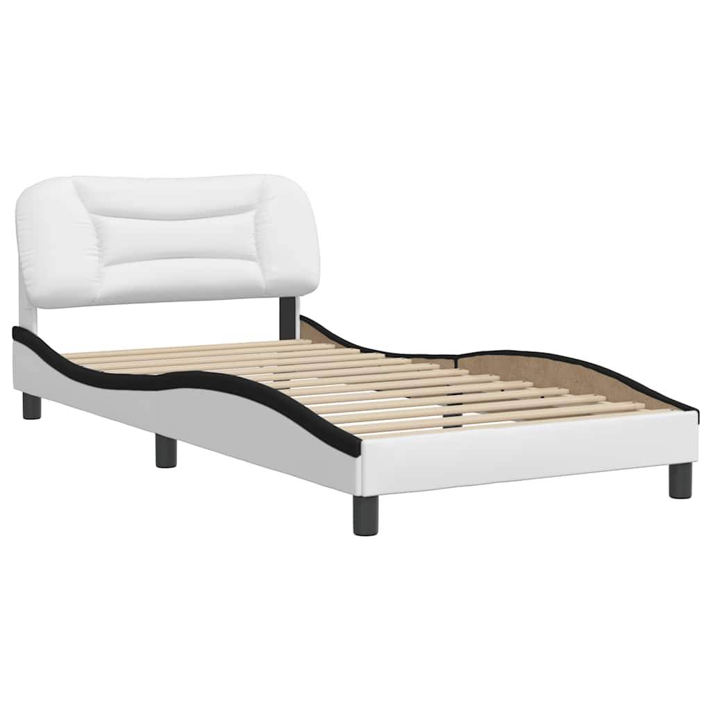 vidaXL Bettgestell mit Kopfteil Weiß und Schwarz 100x200 cm Kunstleder