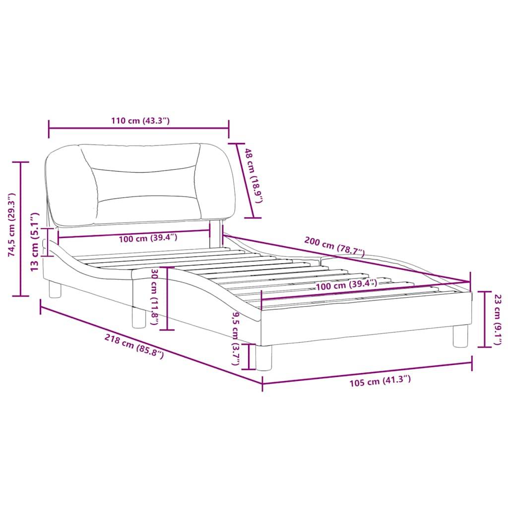 vidaXL Bettgestell mit Kopfteil Weiß und Schwarz 100x200 cm Kunstleder