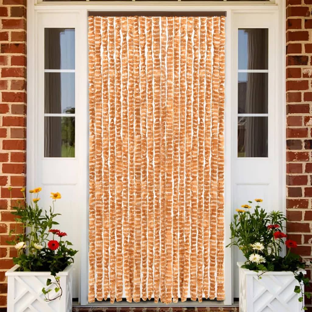 vidaXL Fliegenvorhang Ocker und Weiß 100x230 cm Chenille