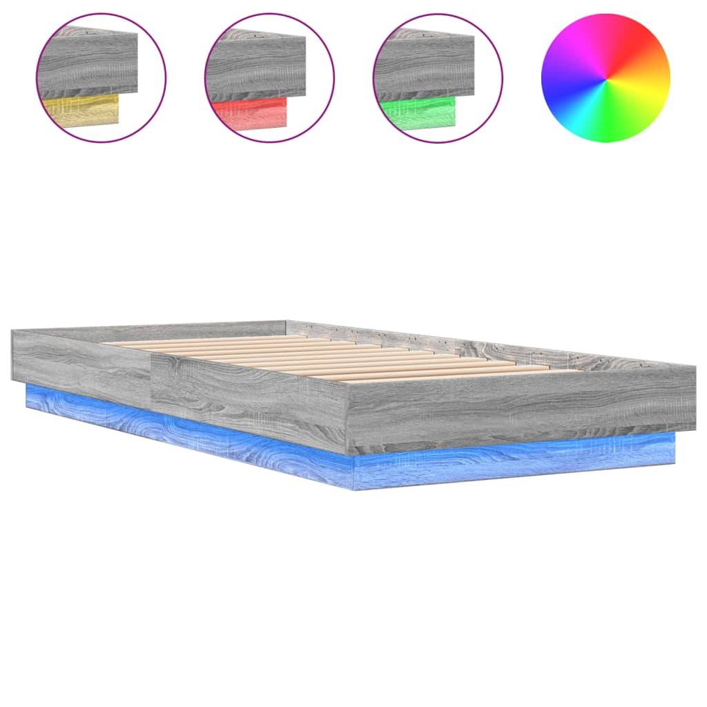 vidaXL Bettgestell LED Grau Sonoma-Eiche 100x200 cm