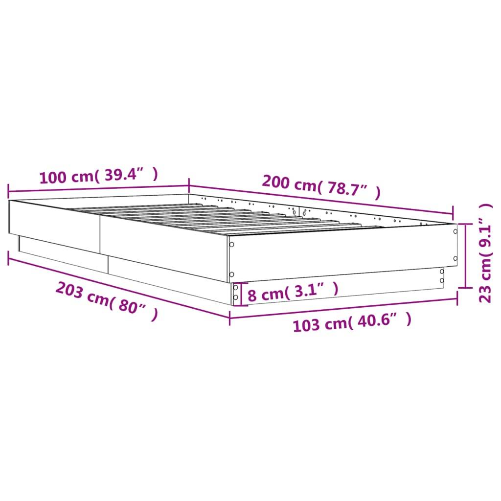 vidaXL Bettgestell LED Grau Sonoma-Eiche 100x200 cm