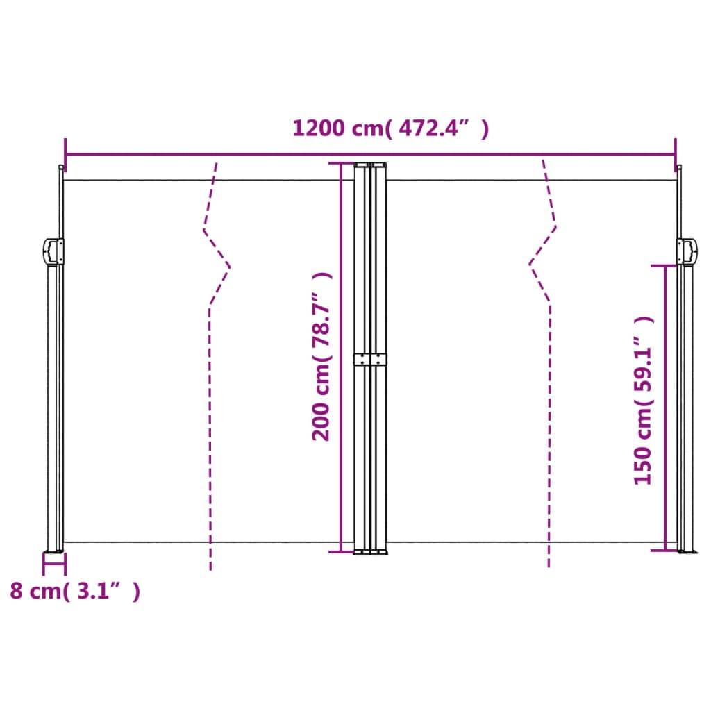 vidaXL Seitenmarkise Ausziehbar Creme 200x1200 cm