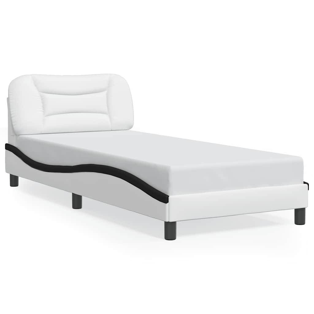 vidaXL Bettgestell mit Kopfteil Weiß und Schwarz 90x190 cm Kunstleder