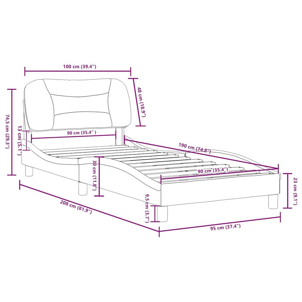 vidaXL Bettgestell mit Kopfteil Weiß und Schwarz 90x190 cm Kunstleder
