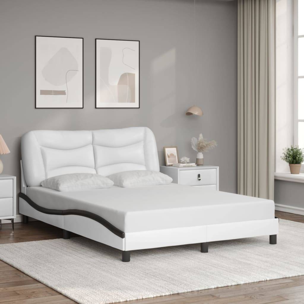 vidaXL Bettgestell mit Kopfteil Weiß und Schwarz 140x190 cm Kunstleder