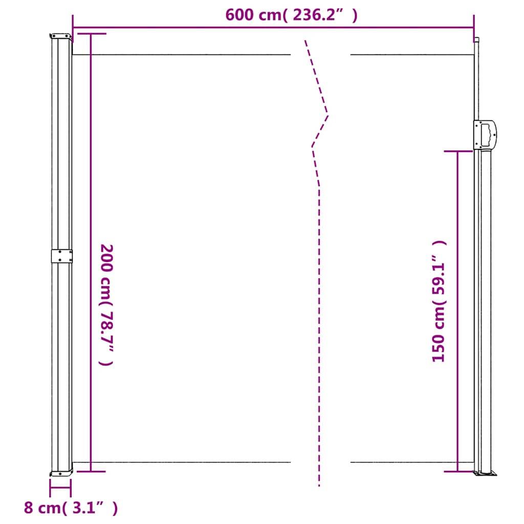 vidaXL Seitenmarkise Ausziehbar Schwarz 200x600 cm