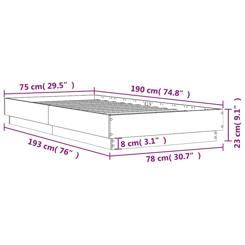 vidaXL Bettgestell mit LED Räuchereiche 75x190 cm