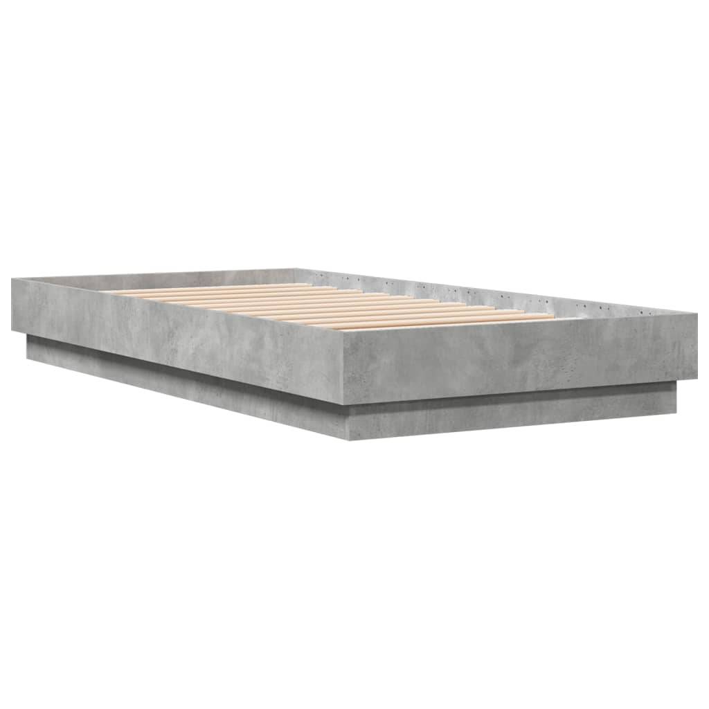 vidaXL Bettgestell mit LED Betongrau 75x190 cm