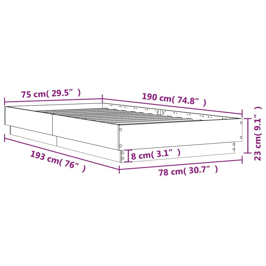 vidaXL Bettgestell mit LED Betongrau 75x190 cm