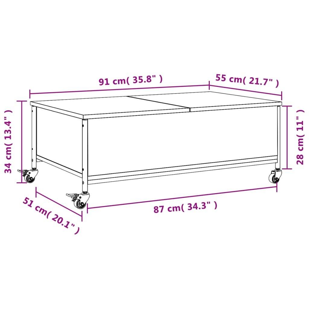 vidaXL Couchtisch mit Rollen Grau Sonoma 91x55x34 cm Holzwerkstoff