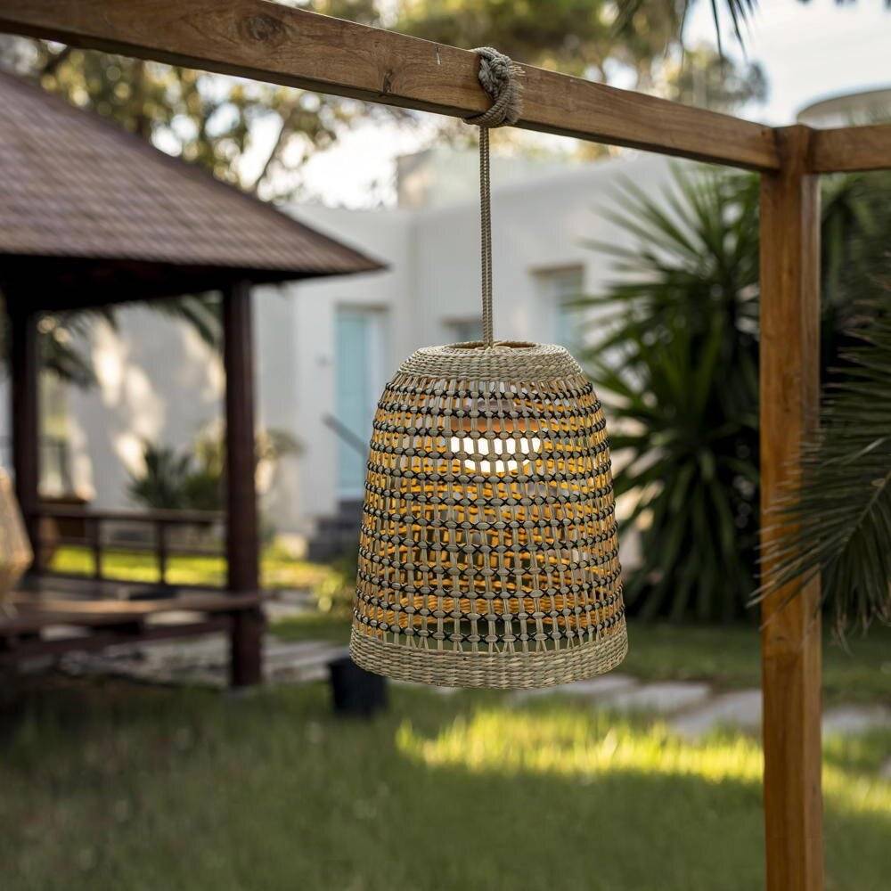 LED Akku Pendelleuchte Positano 35 in Natur und Schwarz 9W 900lm IP54