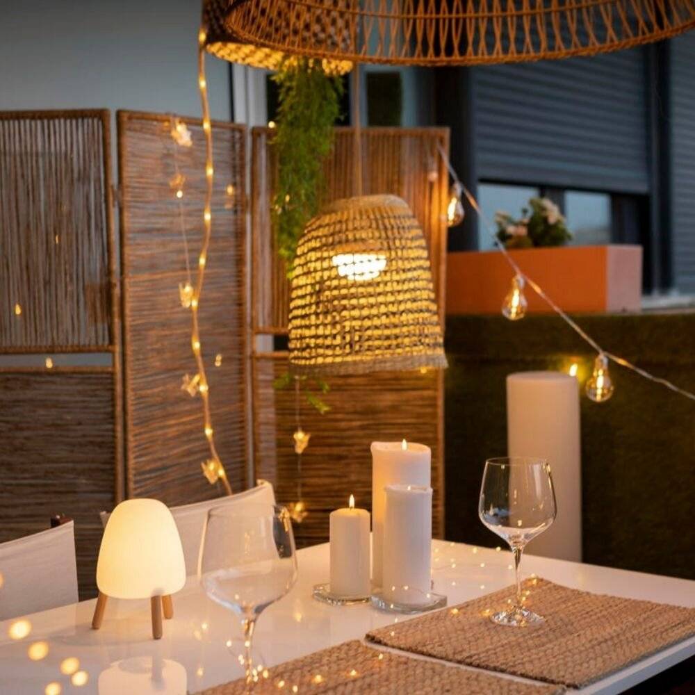 LED Akku Pendelleuchte Positano 35 in Natur und Schwarz 9W 900lm IP54