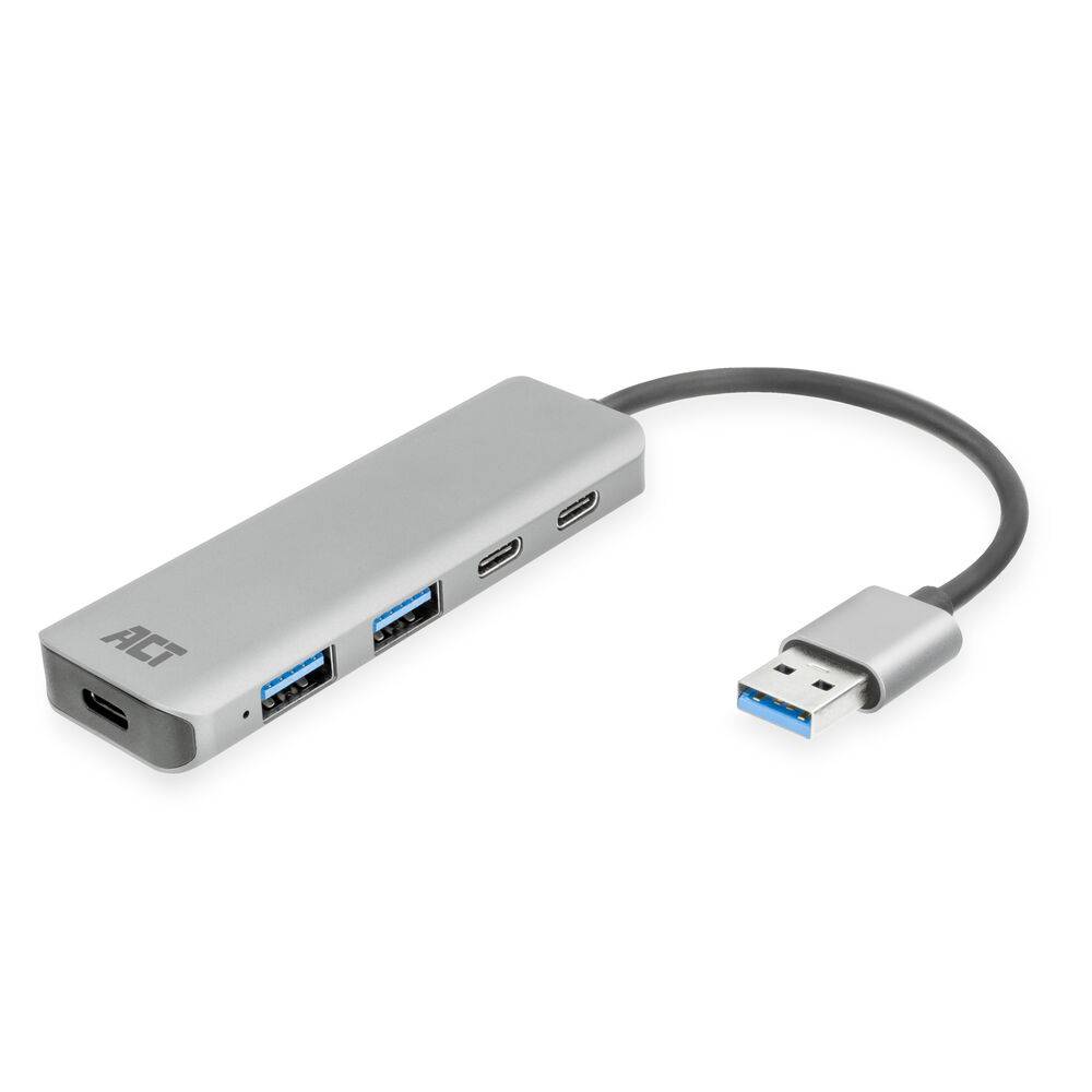 ACT AC6125 USB-A Hub 3.0 | 2x USB-A | 2x USB-C | Silber | Aluminium
