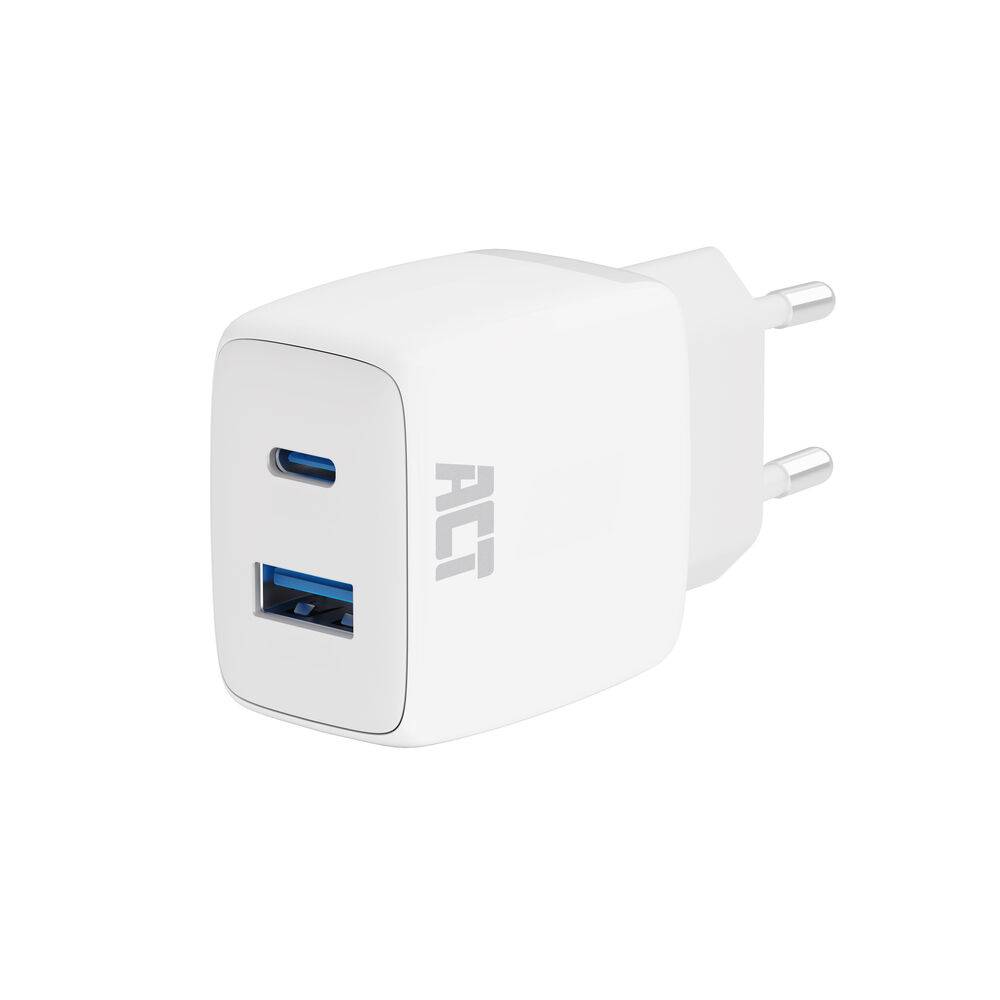 ACT AC2122 USB-C & USB-A Ladegerät 20W | Power Delivery PPS | Quick Charge | GaNFast | Weiß