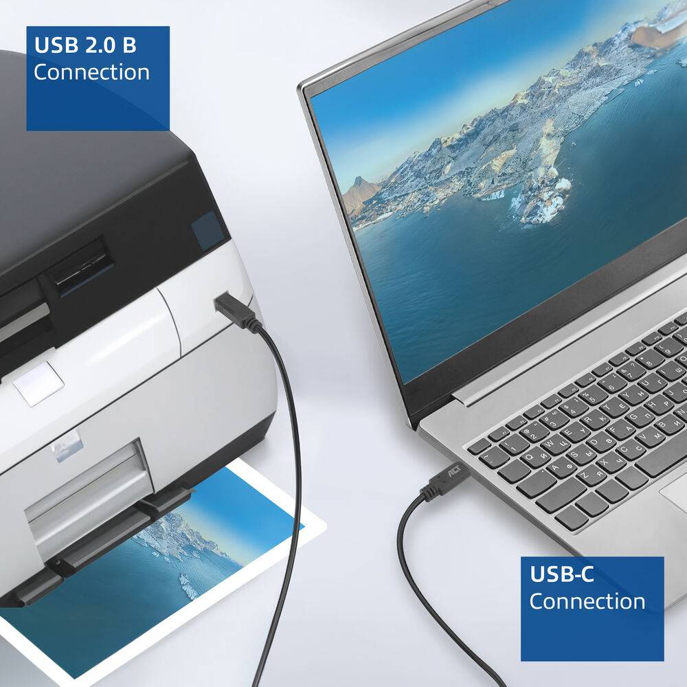 ACT SB0013 USB-C 2.0 (Drucker) Kabel | USB-C auf USB-B | Schwarz | 1,8 Meter