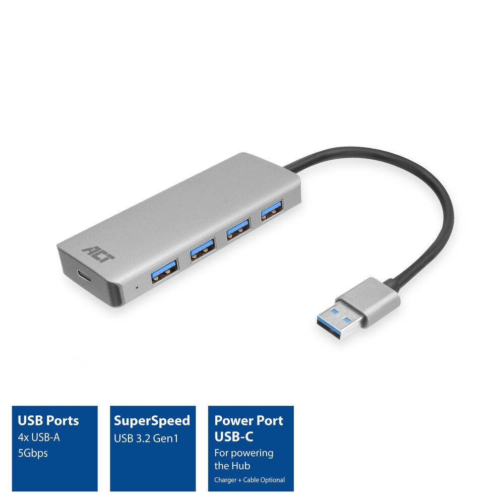 ACT AC6121 USB-A Hub 3.0 | 4x USB-A | Silber | Aluminium