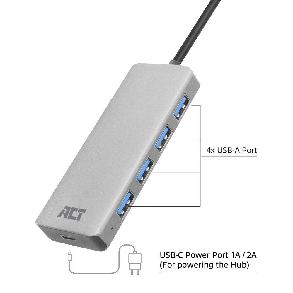 ACT AC6121 USB-A Hub 3.0 | 4x USB-A | Silber | Aluminium
