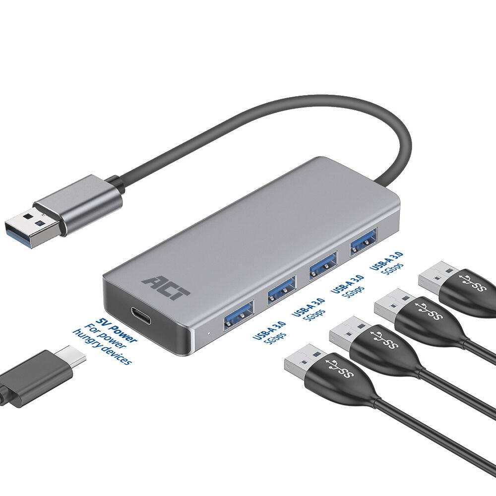 ACT AC6121 USB-A Hub 3.0 | 4x USB-A | Silber | Aluminium