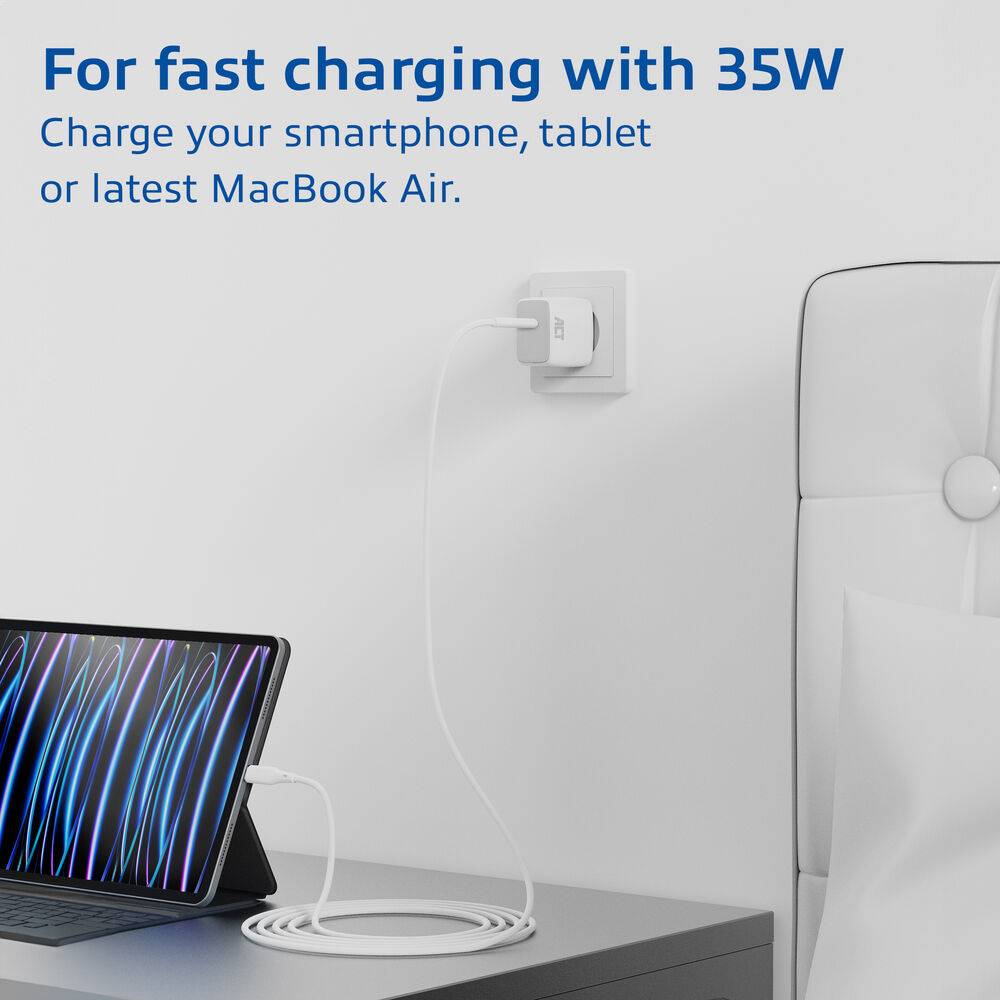 ACT AC2135 USB-C Ladegerät 35W | Power Delivery PPS | GaNFast | Apple & Android | Weiß