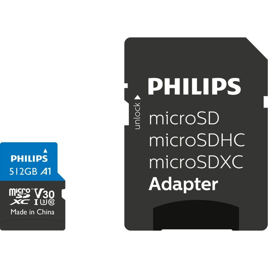 Philips MicroSDXC Card 512 GB Class 10 UHS-I U3 incl. Adapter Extended Capacity SD MicroSDHC