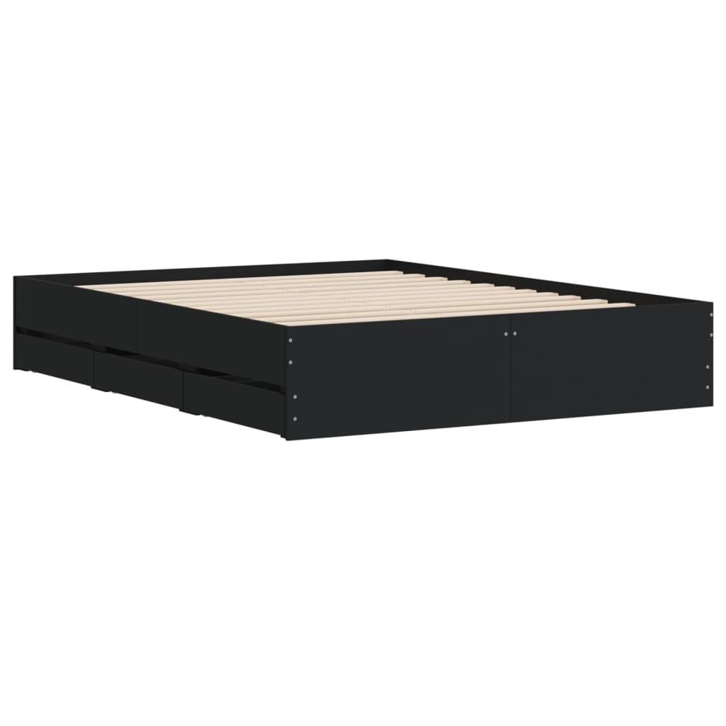 vidaXL Bettgestell mit Schubladen Schwarz 150x200 cm Holzwerkstoff